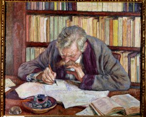 Portrait du poète belge Émile Verhaeren à son bureau