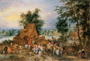 Une scène de village avec des paysans au travail - Theobald Michau