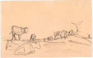Paysage avec des vaches couchées et debout - Theodor Philipsen