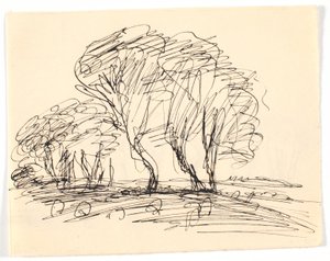 Esquisse de paysage avec de grands arbres