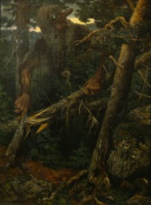 Vieux troll cassant des arbres dans la forêt