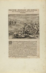 Decem Hispani ab India-/nis Opprimuntur, Spoliantur/and Trucidantur. (extrait du livre Americae, parties sept et huit) - Theodor de Bry