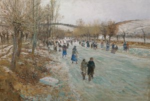 Patineurs sur la Thaya près de Lundenburg