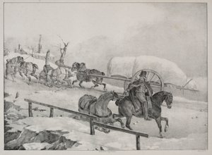 Quatre sujets divers : Chariot grimpant une colline
