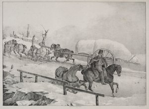 Quatre sujets divers : Chariot grimpant une colline