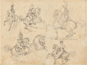 Chevaux et cavaliers (recto) ; Chevaux (verso) - Theodore Gericault