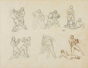 Sept croquis de paires de boxeurs