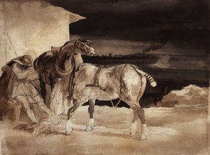 Deux chevaux et un palefrenier endormi, vers 1822-1823 - Theodore Gericault