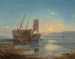 Bateaux sur la plage à marée basse