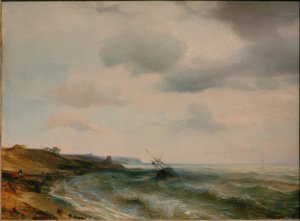 Côte maritime avec navire échoué