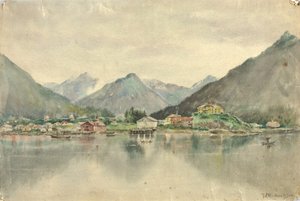 Sitka depuis les îles, montrant le château russe, 1888 - Theodore J. Richardson