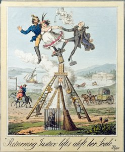La justice revenant lève haut sa balance, publié par G. Humphrey, Londres, 1821 (gravure sur papier) - Theodore Lane