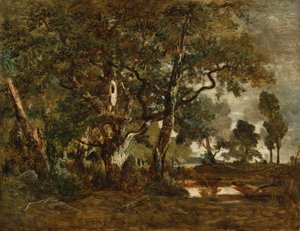 Forêt de Fontainebleau, groupe de grands arbres surplombant la plaine de Clair-Bois à la limite du Bas-Bréau - Theodore Rousseau