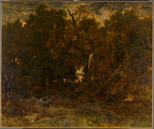 Sortie de la forêt, Fontainebleau : coucher de soleil - Theodore Rousseau