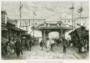 Porte de la rue Canton à Hanoï. Gravure d