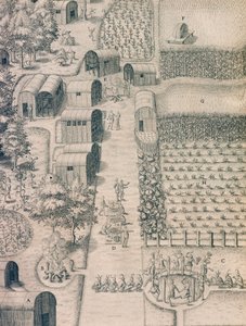 Un village indien entouré de terres cultivées en Virginie - Theodore de Bry