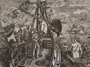 Allégorie du voyage de Christophe Colomb à la découverte du Nouveau Monde, gravure par Theodor de Bry - Theodore de Bry