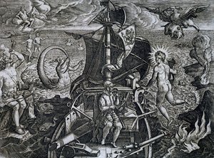 Allégorie des voyages de Ferdinand Magellan (1480-1521), gravure de Theodor de Bry (1528-1598)
