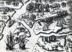 Arrivée des Français à Port Royal en 1564, par Theodor de Bry (1528-1598) d