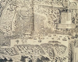 Ville de Goa en Inde, gravure de Theodor de Bry (1528-1598) du récit de voyage du marin Jan Huyghen van Linschoten en Inde portugaise 1579-1592), 16ème siècle - Theodore de Bry