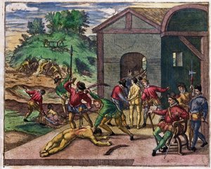 Cruauté des colons espagnols envers les Indiens, Mexique, vers 1550