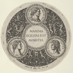 Conception pour un plat avec des portraits des empereurs romains Vitellius, Domitien et Auguste, vers 1588