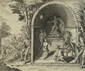 Navigateurs portugais arrivant en Éthiopie, Illustration de Indiae Orientalis par Antonio Pigafetta