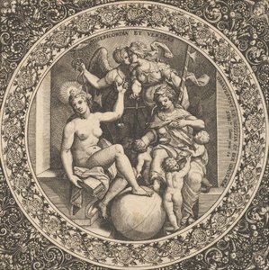 Scène avec Misericordia et Veritas dans un cercle au centre, 1580-1600 - Theodore de Bry
