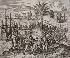 Arrestation de Christophe et Barthélemy Colomb sur ordre de Francisco de Bobadilla - Theodore de Bry