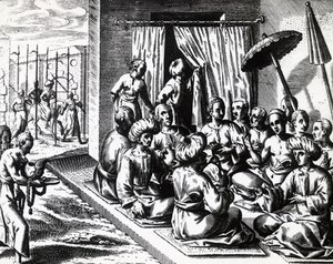 Cérémonie de mariage à Bantam, Île de Java, par Theodor de Bry, gravure