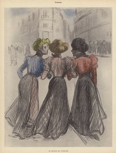 Trois femmes marchant dans la rue (lithographie en couleur) - Theophile Alexandre (after) Steinlen