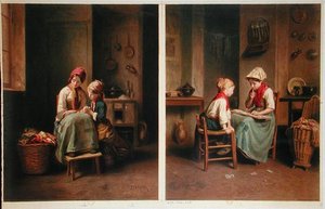 La Leçon et Le Jeu de Cartes, imprimé en 1858 - Theophile Emmanuel (after) Duverger
