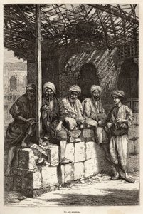 Un café arménien, lieu de convivialité masculine pour boire du café et fumer la pipe (illustration du voyage en Lazistan et Arménie, par Théophile Deyrolles, 1869, publié dans "Le tour du monde" 1875) - Theophile Louis Deyrolle