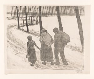 Homme et femme avec deux enfants marchant sur un chemin - Théo van Rysselberghe