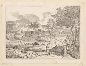 Paysage arcadien avec des figures le long d