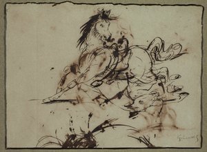Attribué à Théodore Géricault - Cheval effrayé, entre la fin du XVIIIe et le début du XIXe siècle - Theodore Gericault