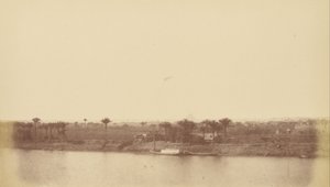 Rives du Nil avec palmiers et bateau - Théodule Devéria