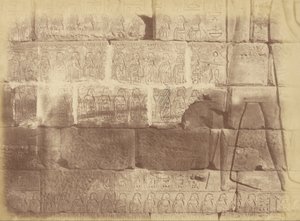 Vue rapprochée des inscriptions hiéroglyphiques et sculptures (Liste des nations vaincues), Karnak - Théodule Devéria