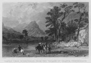 Castle Crag, Borrowdale, depuis le village de Grange, Cumberland