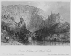 Fontaine de Vaucluse et château de Pétrarque (gravure) - Thomas (after) Allom