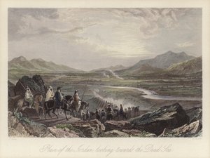 Plaine du Jourdain regardant vers la mer Morte (gravure en couleur)