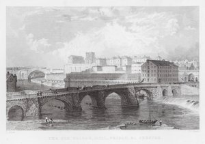 Le vieux pont, moulin, prison, etc., Chester (gravure)