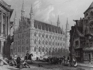 Hôtel de ville de Louvain, avec une partie de la cathédrale - Thomas (after) Allom