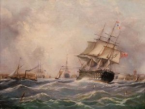Navire de guerre britannique au large de Portsmouth