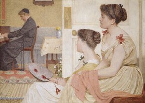 Scène de salon avec un jeune prêtre au piano, fin du 19e siècle - Thomas Armstrong
