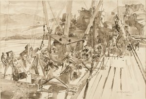 Déchargement de charbon, Hvitanes (encre sur papier)
