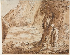 Paysage avec moutons et deux bergers - Thomas Barker