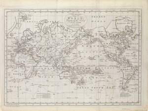 Carte du monde montrant les trajets du capitaine Cook