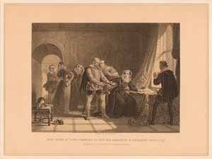 Marie Stuart forcée de signer son abdication au château de Lochleven - Thomas Brown
