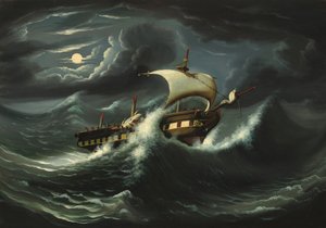 Frégate secouée par la tempête, milieu du 19e siècle